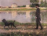 Richard Ansdell Paintings - Richard Gallo and His Dog at Petit Gennevilliers by Gustave Caillebotte